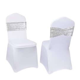 Eternal Beauty Set of 100 Sequin Silver Chair Sashes for Chair Cover Wedding Party Decorations
