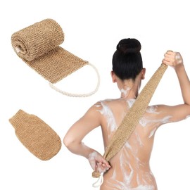 SJBAUTYO Pack of 2 Jute Back Scrubber for Shower, Jute Back Scrubber, for Body Scrub, Back Massage and Dry Massage, for Men and Women (Band + Gloves)