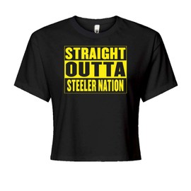 Expression Tees Cropped T-Shirt Straight Outta Steeler Nation Football T-Shirt Medium Black