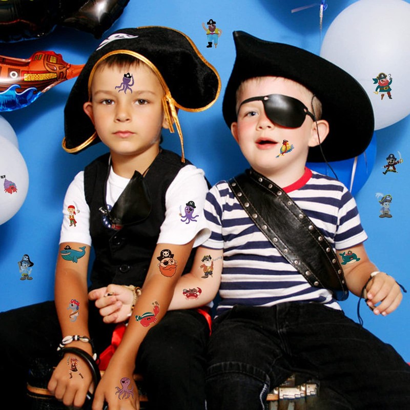 Qpout Pirate Temporary Tattoos for Kids, 12 Sheets, Waterproof, Easy