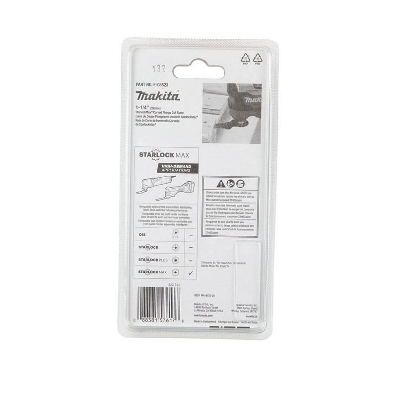 Makita E-08523 StarlockMax® Oscillating Multi-Tool 1-1/4" Bi-Metal Curved Plunge Cut