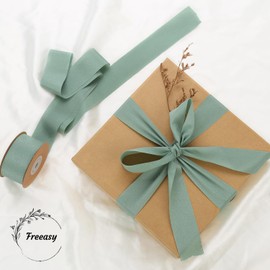 Double Faced Chiffon Ribbon 38mm Wide Sage Green Silk Chiffon Ribbon for Gift Wrapping, Bridal Flower Bouquet, Wedding Invitation Decor, Christmas Tree Decoration - 22.86 Meters/Roll