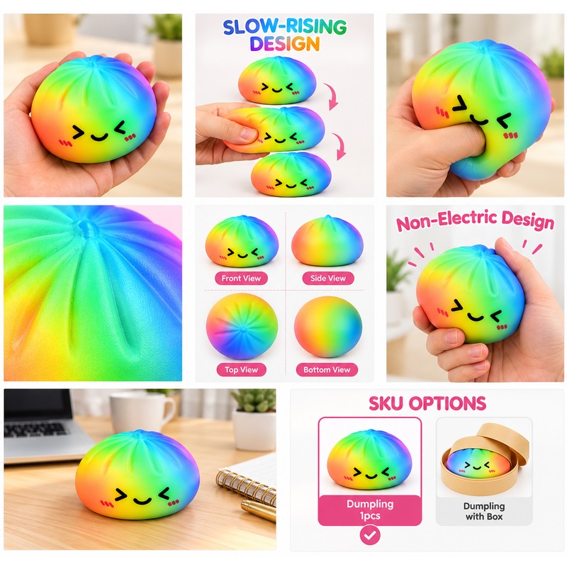 Slow-Rising Rainbow Dumpling Squishy for Squeezing – 1-Piece Soft Fidget