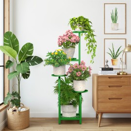 TOSKING 5 Tier Tall Plant Stand Indoor Outdoor, Heavy Duty Corner Shelf for Plants & Decor, Space Saving 3.9FT Metal Flower Pot Stand for Balcony, Garden, Living Room, Patio (Green)