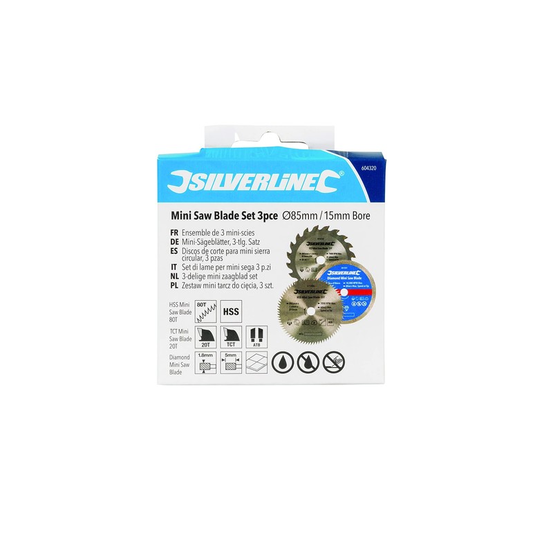 Silverline 604320 Mini Saw Blade Set 3pce 85 mm Dia
