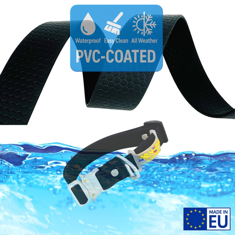 Waterproof Dog Collar, Made in Spain, Aluminum Buckle, PVC Coated