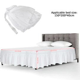 Bed Skirt with Ruffles, Bed Cover 150 x 200 cm, Bed Linen Ruffles with Double Elastic Band, Ruffled Solid Bed Skirt, Elastic Bed Wrap for 40 cm High Bed, White Bed Skirt (150 x 200 cm)