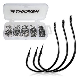THKFISH 50pcs Fish Hooks Kriegsmith Salmon Snapper Fishhook DropShot Hook Offset Circle Hook Fishing #3#2#1 1/0 2/0