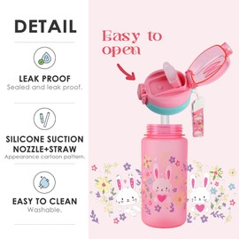 MHwan Children's Water Bottle, 600 ml, Robust and Shatterproof, Leak-Proof Drinking Bottle with Straw, BPA-Free, Portable and Beautiful Children's Water Bottle, Suitable for School, Travel