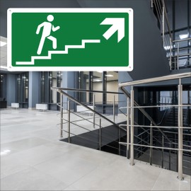 Pubblimania Staircase Ascent Right Emergency Exit | Aluminium Composite Sign 3mm Outside/Inside (Right Stairs Ascent, 1 Unit)