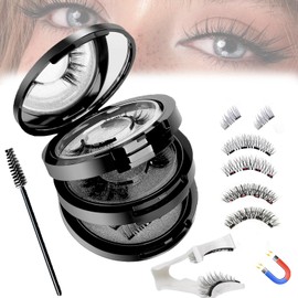 dcas 4 Pairs of Eyelashes, Natural Eyelashes, 3D Reusable Magnetic Eyelashes, Natural Look, Eyelashes Without Eyeliner, with Applicator, Magnetic Eyelashes, Lightweight Magnetic Eyelashes
