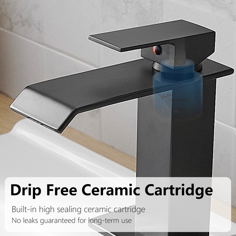 BATHLAVISH Matte Black Bathroom Faucet Waterfall Single Hole with Pop
