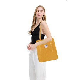 TeeYee Women's Large Handbag Corduroy Shopper Cord Tote Bag for Books Travel Everyday School Work Shopping Bag for Girls 40 x 41 cm Yellow