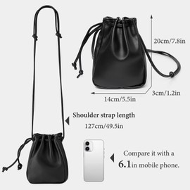 Energather Crossbody Purse, PU Leather Mini Crossbody Bag Small Crossbody Bags for Women, Drawstring Mini Crossbody Purse (black)