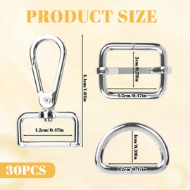 30pcs Lobster Claw Clasps for Keychains, Lobster Clasp 1/2 Inch Metal D Ring Swivel Clasp Purse Hardware for Bag Making, Keychain Clip Swivel Hooks D Rings for Purse Keychain Hooks for Purse Making