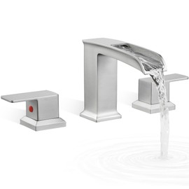 HOIGY Brass Waterfall Bathtub Faucet Set 3 Hole, 2 Handle Roman Tub Faucet Brushed Nickel Matte, 6-16 Inch Widespread Tub Faucets, High Flow Deck Mount Faucet for Bathtub with Pre-installed Water Hose