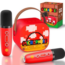 Pixel Super Bro Birthday Party Decoration Toys mini Karaoke Machine for Kids Boys Toys Age 4-6 Toys for Boys Birthday Gifts for 4 5 6 7 8 9 10 Years Old Boy Toys Age 6-8 with 2 Microphones