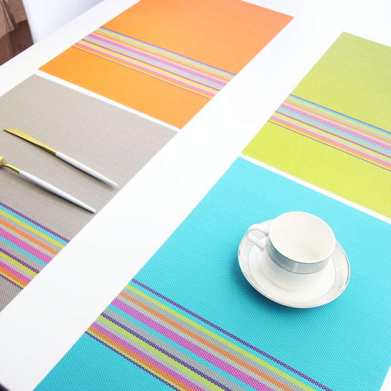 6pcs Placemats PVC Non Slip Washable Heat Resistant Rainbow Stripe