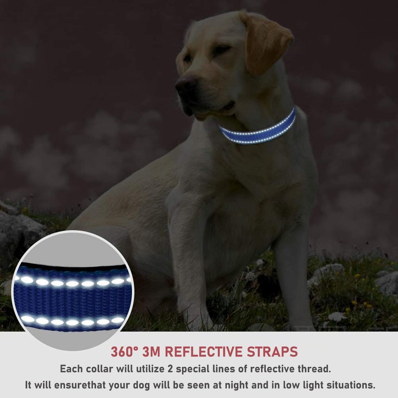 Reflective Dog Collar with Buckle Adjustable Safety Nylon Collars for
