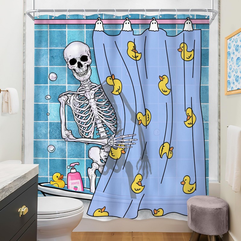 Riyidecor Funny Gothic Skull Shower Curtain 60Wx72H Inch Kids Spooky