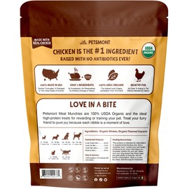 Petsmont Meat Munchies - Organic Chicken Jerky Dog Treats Limited Ingredient All Natural, Preservative Free, No Filler Chicken Treat for Dogs High Protein 2 Ingredient Dog Snacks Made in the USA - 5oz