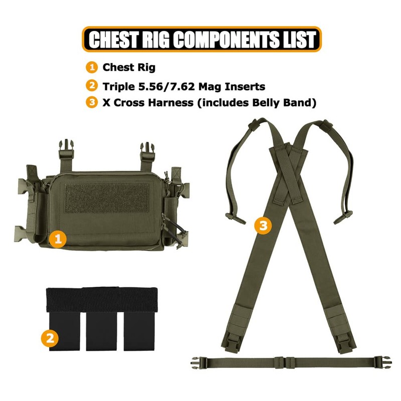 KRYDEX Tactical Chest Rig with Triple 5.56/7.62 Mag Pouch Insert