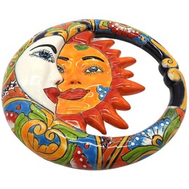 Talavera Pottery Store Hanging Wall Eclipse Medium Indoor Outdoor Multi Colored Figure Glazed