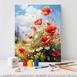 FunCharm Paint by Numbers Kit for Adults,Complete DIY Acrylic Art Set with Paints,Pre-Printed Canvas,Hooks & Guide,Paint by Numbers for Beginners Home Wall Decor(16x20 Inch,No Frame) (Floral)