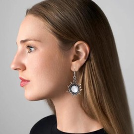 GBAHFY Opal Sun and Moon Dangle Earrings Asymmetry Moonstone Earrings for Women (White)