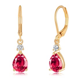 CiNily Leverback Dangle Earrings for Women 14K Gold Plated Drop Earrings Red Cubic Zircon Fashion Teardrop Hoop Earrings Hypoallergenic Mothers Day Jewelry for Her