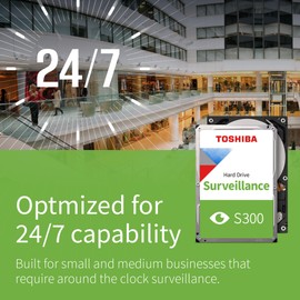 Toshiba 2TB S300 Surveillance HDD - 3.5' SATA Internal Hard Drive Supports up to 64 HD cameras at a 180TB/Year workload (HDWT720UZSVA)