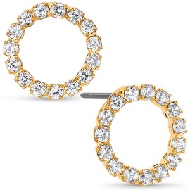 Women's 925 Sterling Silver Stud Earrings with Sparkling Zirconia Crystals - Earrings with Stones Circle Open Rhinestone, Sterling Silver
