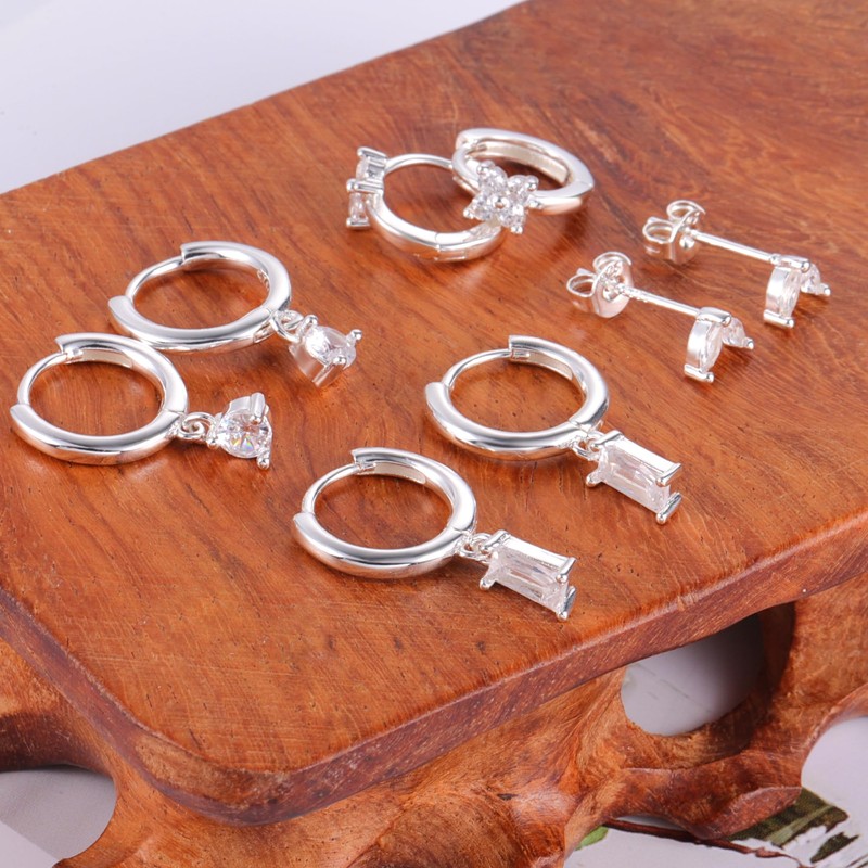 ALEXCRAFT Earrings Studs 925 Post 4 Pairs Silver Earring For