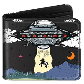 Funermei Cute Wallet for Teen Boys UFO Leather Bifold Wallet for Women Girls Cool Space Funny Aliens Aesthetic Credit Card Holder RFID Id Cash Slim Small Bi-fold Wallets with Coin Pocket Little Girl