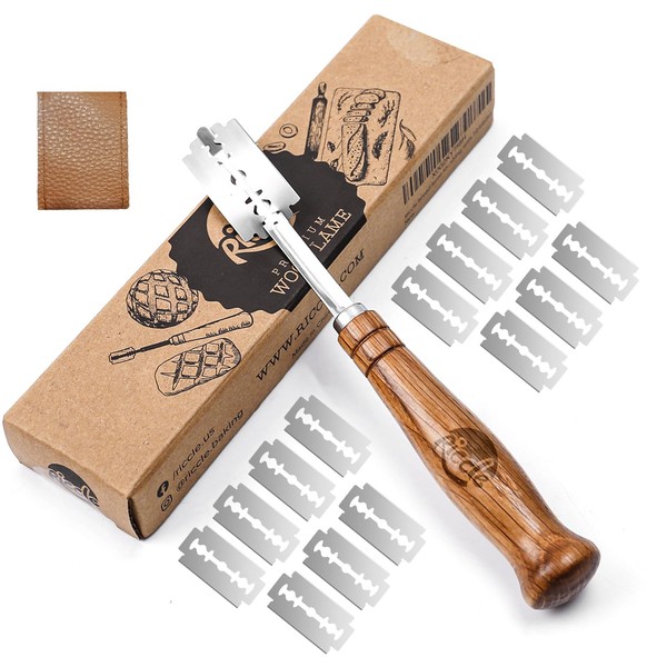 RICCLE Bread Lame Slashing Tool, Dough Scoring Knife with 15 Razor Blades and Storage Cover