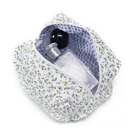 Kryzalite Floral Pattern Quilted Large Capacity Soft Cotton Cosmetic Bag for Makeup Brushes and Beauty Tools (Purple)