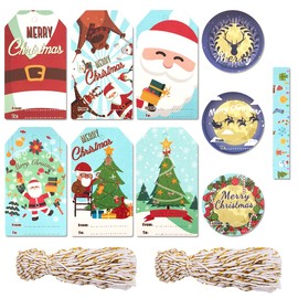 100pcs Gift Tags for Christmas, Xmas Gift Labels 10 Festive Pattern with String
