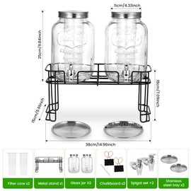 2 Pack1 Gallon Glass Drink Dispensers For Parties .Beverage Dispenser,Glass Drink Dispenser With Stand And Spigot (Plastic Spigot)