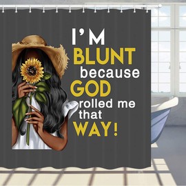 JAWO Black Girl Shower Curtain, African Women Girl Holding A Sunflower with Inspirational Quotes, Polyester Fabric Bath Curtains Set with Hooks 69W X 70L Inches