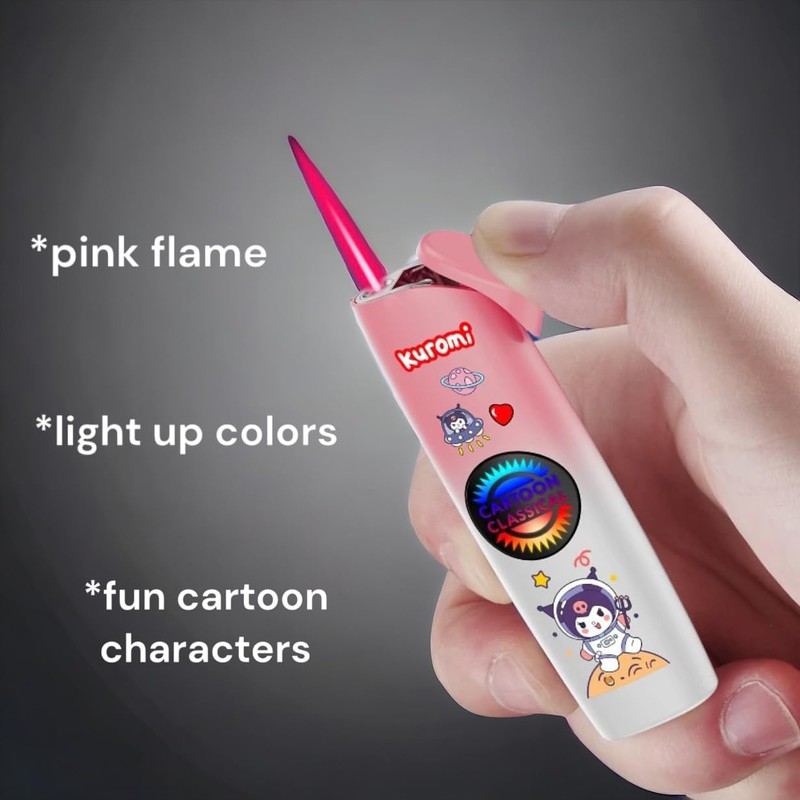NIVEK Light Up Dazzling Lights Cartoon Lighter Refillable Pink Torch