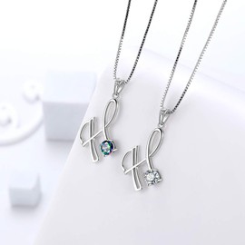 Aurora Tears Letter H Necklaces 925 Sterling Silver Cubic Zirconia Alphabet Initial H Pendant Jewellery Gifts for Women and Girls DP0166H