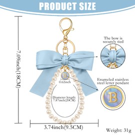 XGALBLA Blue Initial Letter Cute Bow Keychain for Women, Wristlet Simulated Pearl Key Chains Bag Charms for Car Key Handbags Backpacks Coquette Bow Keychain Accessories(Shell Letter B)