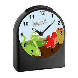 CreaDesign, WU-50-1093, Drache, analog Kinderwecker schwarz, Funkwecker ohne Ticken, mit Licht, personalisiert mit Namen, 9,6 x 5,5 x 11,9 cm, 104 g