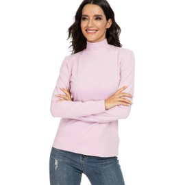 HieasyFit Women's Mock Turtleneck Cotton Basic Thermal Top Light Pink Small