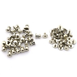 Juego de 60 botones de cabeza redonda, remaches y remaches de cabeza redonda para remaches de cuero (plata, 8 x 9 x 9 mm)