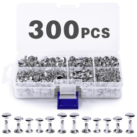 300 Sets Rivets,3 Sizes Double Round Cap Leather Rivets,Tubular Metal Studs for Leather Craft Repairs Decoration(Sliver)