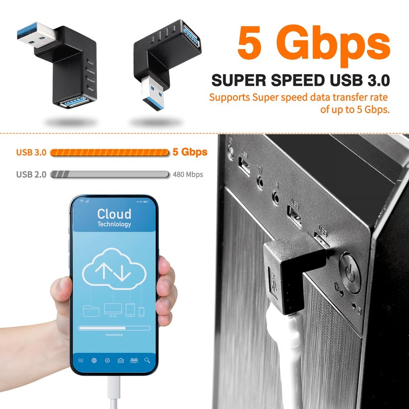 KUOQIY 4 pieces USB 3.0 angle adapter, 90° angle adapter,