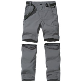 JOMLUN Boy’s Casual Quick Dry Outdoor Pants Hiking Climbing Convertible Trouser Kids' Cargo Pants Gray