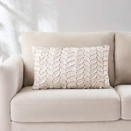 Lush Decor x Chuks Collins Chanterelle Cotton Decorative Pillow Cover Single 14" W x 24" L Cream - 14x24 Pillow Cover - Textured Throw Pillows for Bed, Couch or Chair - Luxury Home Decor