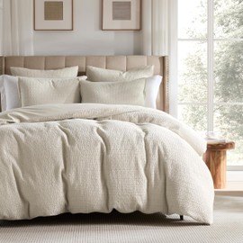 WDCOZY 100% Cotton Luxury Honeycomb Duvet Cover Set King Size with Hidden Zipper, Neutral Beige Waffle Weave Bedding for All Season, Soft and Breathable Washed, 3 Pieces, 104x90 inches